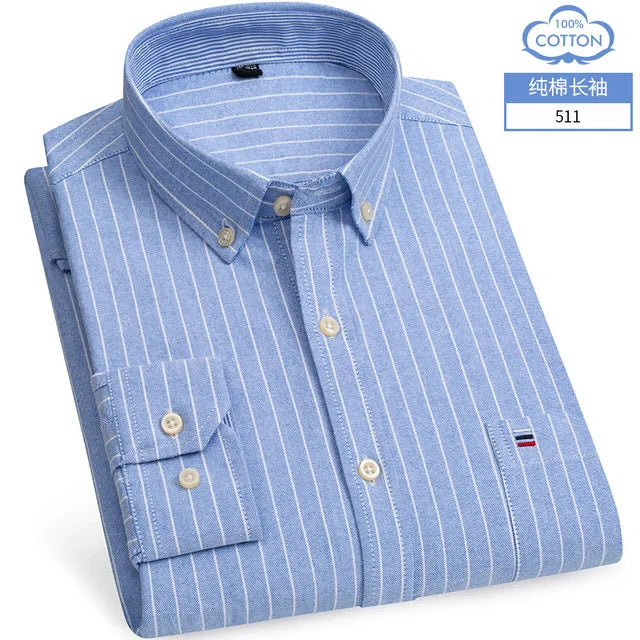 S-6XL Oxford-Hemden für Herren, langärmelig, reine Baumwolle, einfarbig, gestreift, Freizeit, bestickt, Pferd, Streetwear, Business, einfarbig, Büro, 6XL