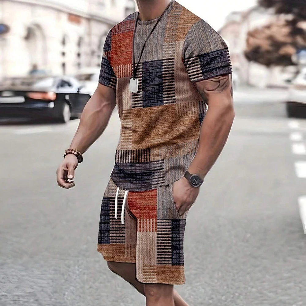 Modische neue Herren-Sportbekleidung, kurzärmelige Shorts, Anzug, lässiges T-Shirt, Shorts-Sets, Retro, kühl, atmungsaktiv, Sommer, zweiteiliges Set