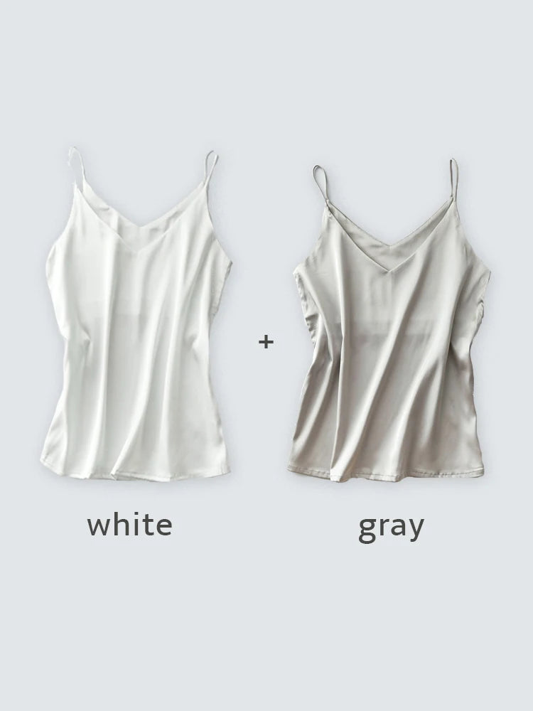 Spaghettiträger-Top für Damen, Neckholder, V-Ausschnitt, Basic, weiß, Cami, ärmellos, Satin-Seiden-Tanktops, Damen-Sommer-Unterhemd