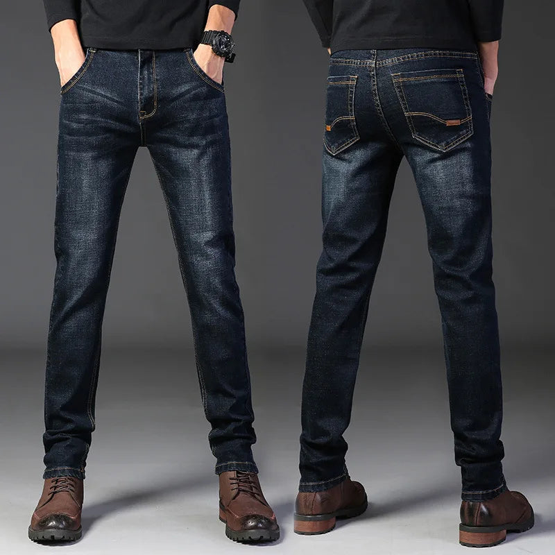 Herrenjeans mit geradem Schnitt und elastischem Bund, neuer und beliebter Stil, Freizeithose für Frühling und Herbst, große Größen, geeignet für Arbeit und Freizeit.