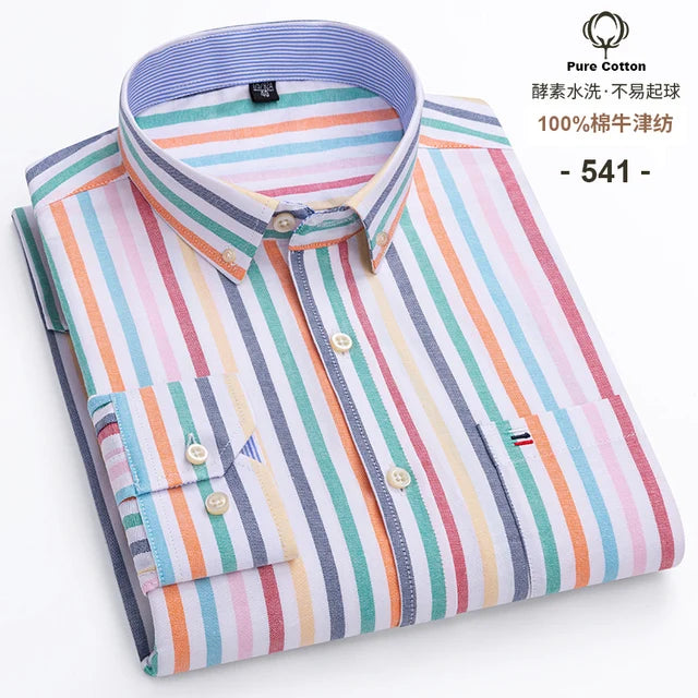 S-6XL Oxford-Hemden für Herren, langärmelig, reine Baumwolle, einfarbig, gestreift, Freizeit, bestickt, Pferd, Streetwear, Business, einfarbig, Büro, 6XL