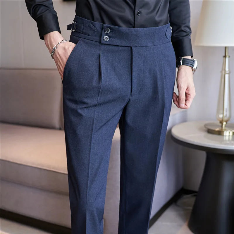 2026 Frühling Herbst Männer Hohe Taille Gürtel Design Beiläufige Dünne Formale Kleid Hose Männer Sozialen Büro Hochzeit Party Kleid Anzug Hosen