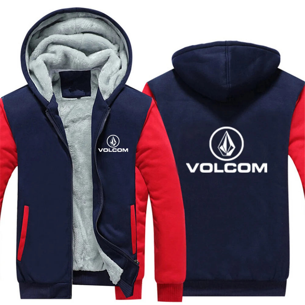 verdickte warme Jacke, Herbst und Winter, VOLCOM-Druck, Herren-Baumwollfutter, bequemer Mantel, beliebte Hoodies