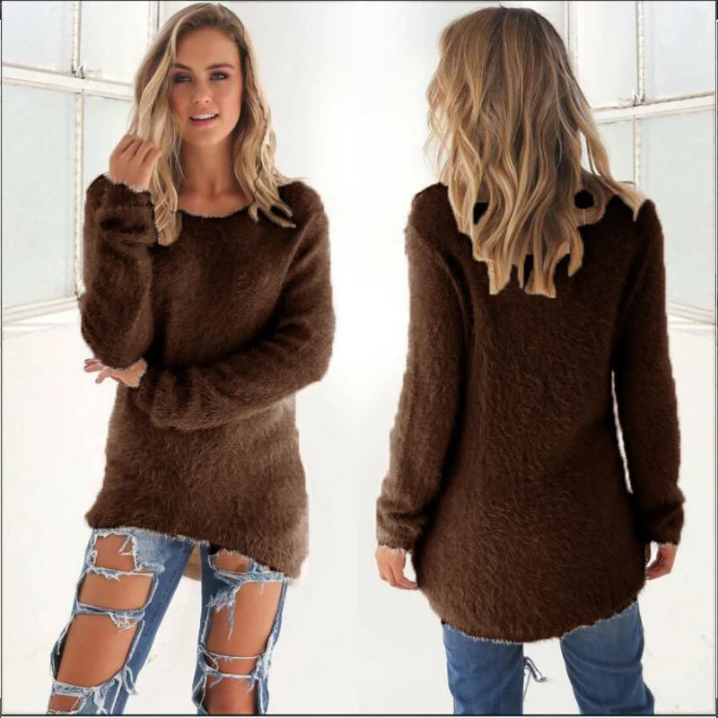 2026, Plus Größe Frauen Warme Pullover Einfarbig O Hals Lose Gestrickte Pullover Lange Pullover Casual Bluse Dame Oversize Kleidung