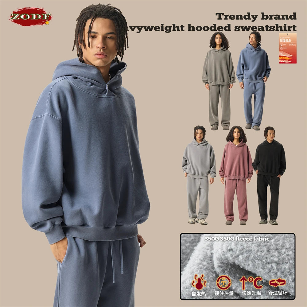 Vintage Mann gewaschen Boxy Fleece Hoodie Unisex lose zerrissene warme Knopf Winter Kapuzenpullover Markenkleidung HY0053