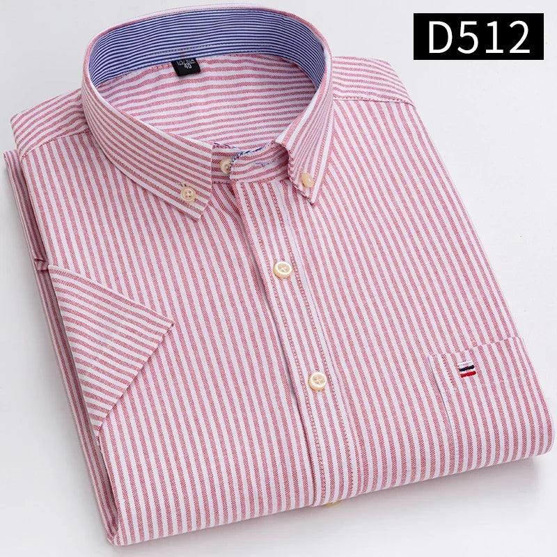 100% Baumwolle Atmungsaktiv Männer Oxford Kurzarm Sommer Plaid Shirts Gestreiften Männliche Kleidung Business Regular Fit Übergroßen