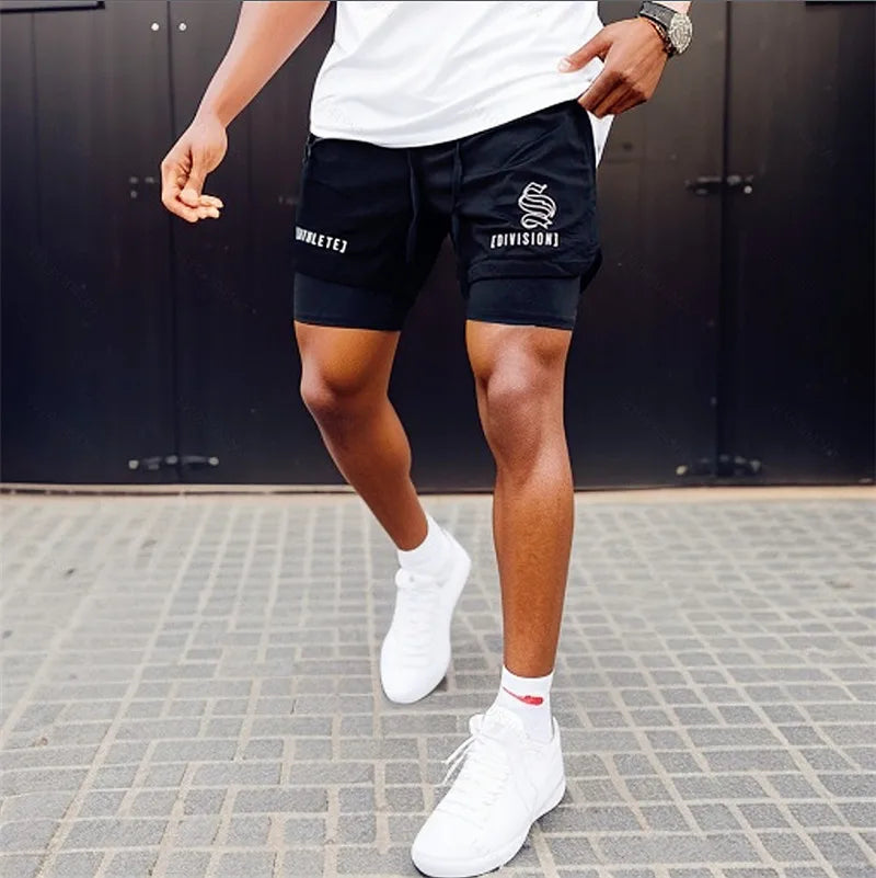 NEUE 2-IN-1 Sport Laufen Lässige Atmungsaktive Shorts Männer Doppel-deck Jogging Quick Dry GYM Shorts Fitness Workout männer Shorts