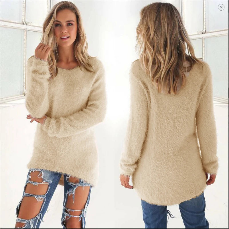 2026, Plus Größe Frauen Warme Pullover Einfarbig O Hals Lose Gestrickte Pullover Lange Pullover Casual Bluse Dame Oversize Kleidung