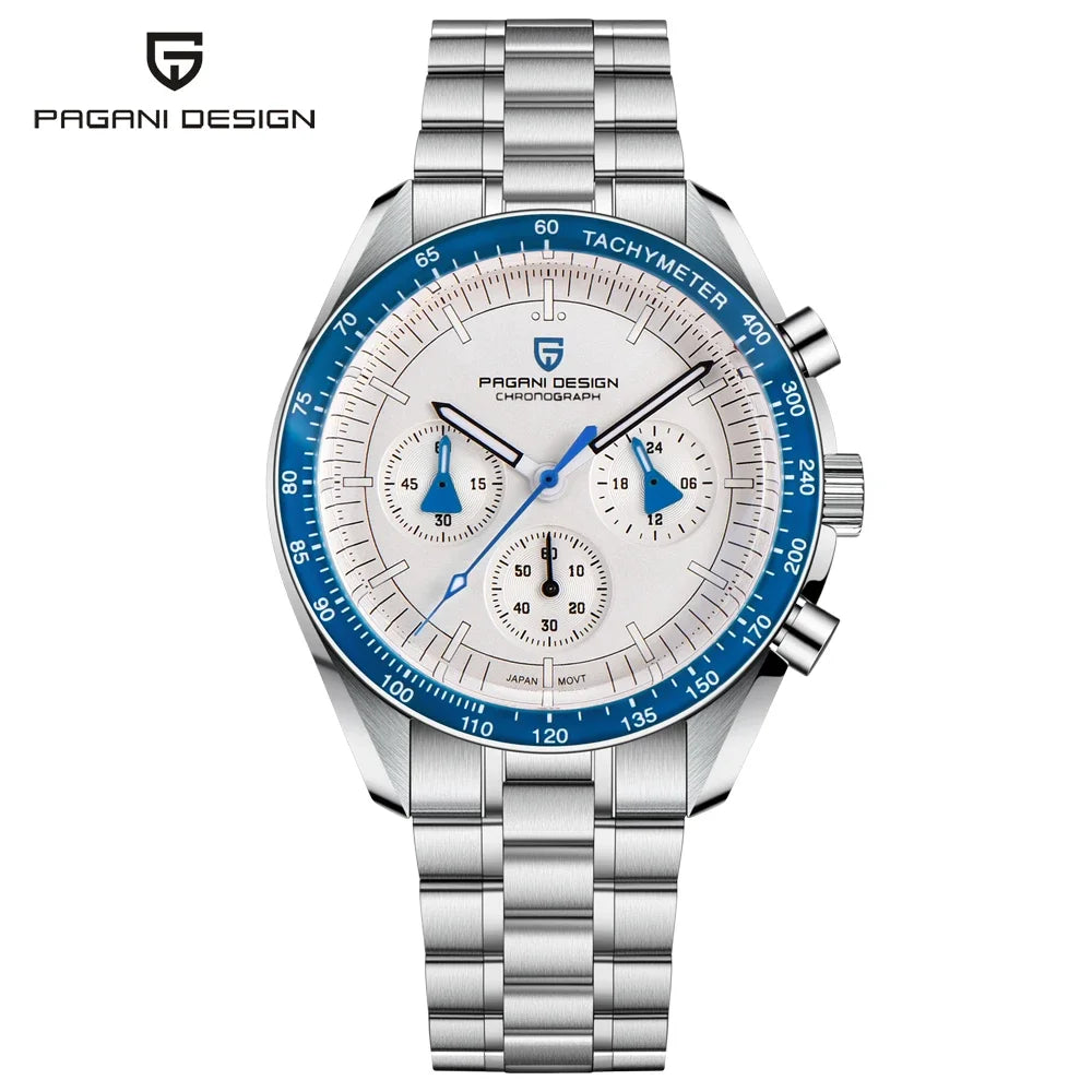 PAGANI DESIGN 2026 New Moon Herrenuhren, Luxus-Quarzuhr für Herren, VK63, Chronograph, AR-Saphirspiegel, Keramiklünette, leuchtend