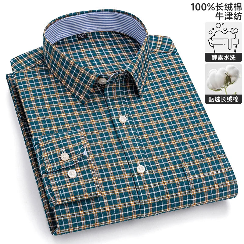 S-6XL Oxford-Hemden für Herren, langärmelig, reine Baumwolle, einfarbig, gestreift, Freizeit, bestickt, Pferd, Streetwear, Business, einfarbig, Büro, 6XL