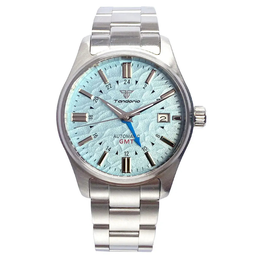 Tandorio Japan NH34 automatische mechanische Uhr für Herren, Taucher-GMT-Uhrwerk, 200 m wasserdicht, 39 mm Saphirglas-Lederband