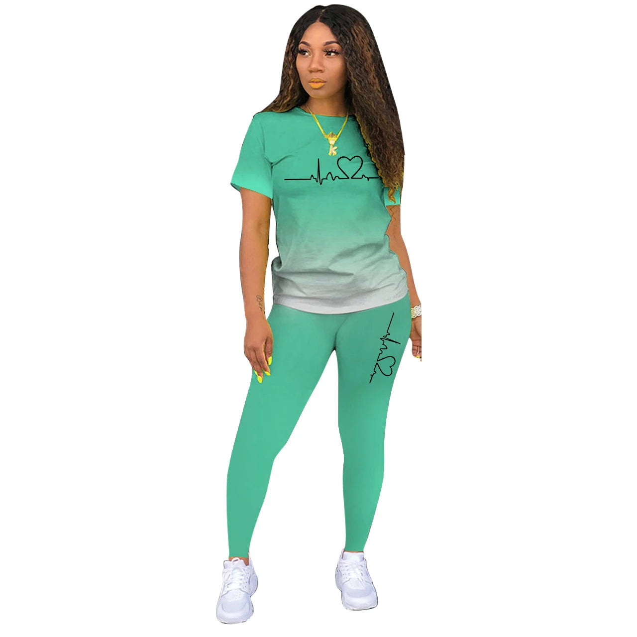 Damen Sport-Set – T-Shirt & Hose mit Print für Yoga & Gym