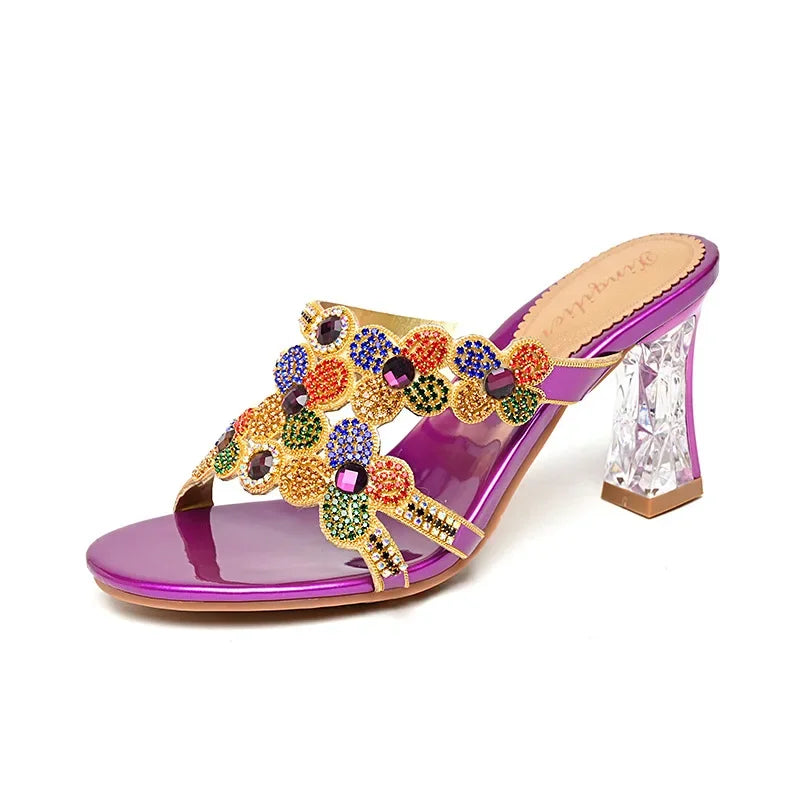 Bequeme Strandpantoffeln Damen Diamant High Heel Sandalen Damen Partyschuhe Modische Damensandalen