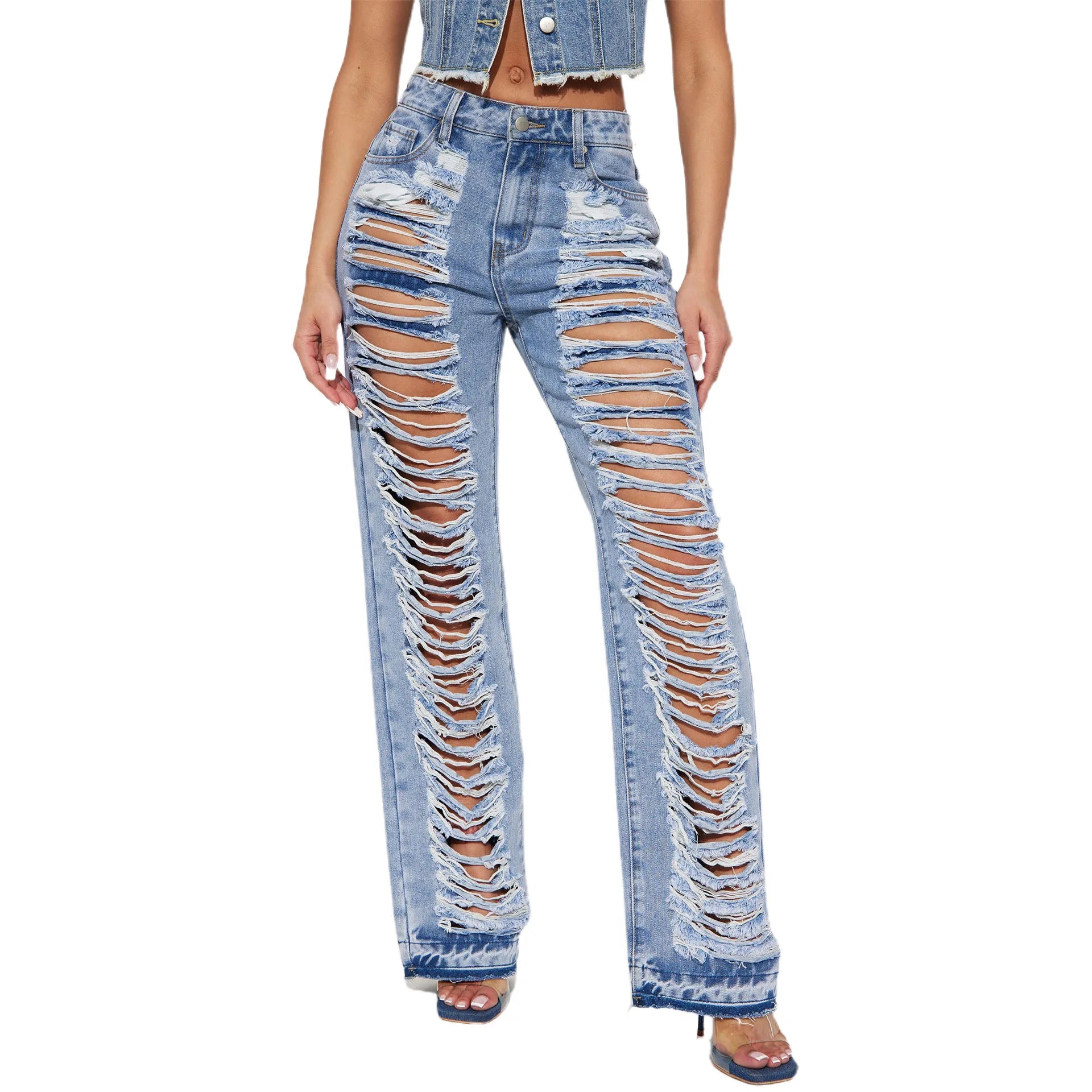 Angebot ,Jeans Frauen Denim Hose Lange Flare Hosen Loch Mom Jeans Slim Fit Hohe Taille Y2k Streetwear Splice Gerade Hosen Party Club