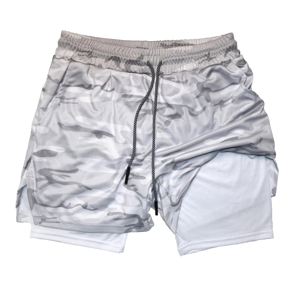 Doppelschichtige Fitness-Shorts für Herren, für Fitness, Fitnessstudio, Training, 2-in-1-Sport-Shorts, schnell trocknend, Workout, Joggen, Doppeldeck, Sommer