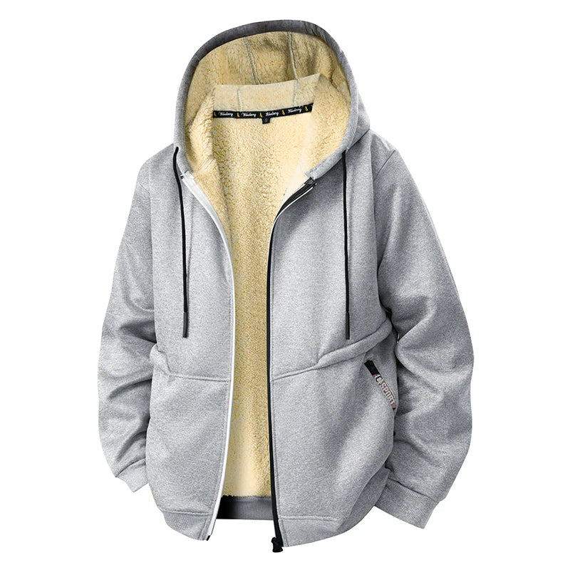 Warmer Fleece-Kapuzenpullover für Herren, Herbst und Winter, mit Sherpa gefüttert, durchgehender Reißverschluss, einfarbig, Sweatshirt-Jackenmantel