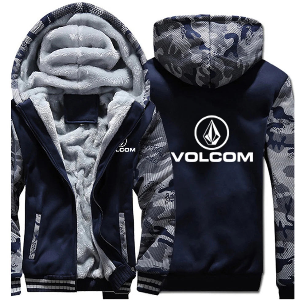 verdickte warme Jacke, Herbst und Winter, VOLCOM-Druck, Herren-Baumwollfutter, bequemer Mantel, beliebte Hoodies