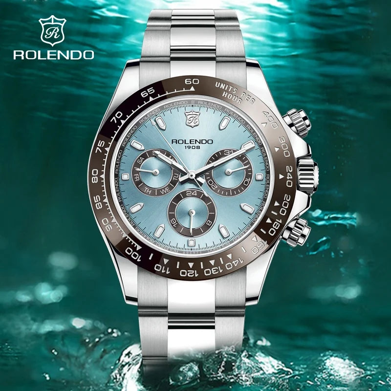 ROLENDO Luxuriöse automatische Taucheruhr für Herren, 40,5 mm, Mineralkristall, leuchtendes Datum, 30 ATM, hochwertige mechanische Herren-Armbanduhr, Geschenk