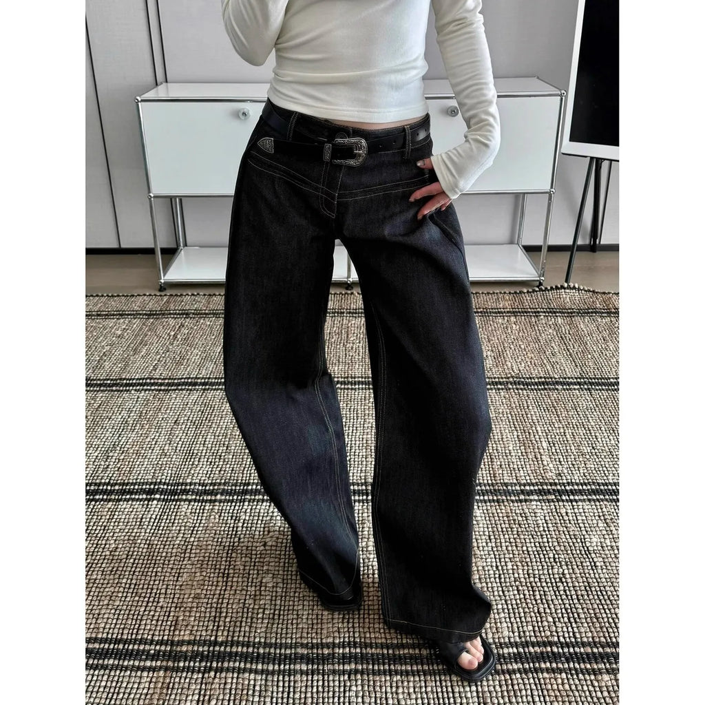 Baggy Denim Hose Washed Vintage High Waist Solid Casual Minimalist Hose Grunge Übergroße Street Retro Jeans
