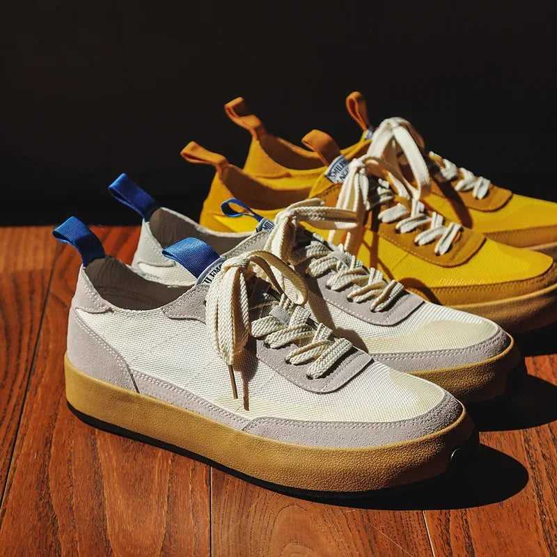 Trend ige Männer lässig Turnschuhe Patchwork flache Leinwand Schuhe für Männer Eis Seide Walking Plattform Schuhe bequeme Vintage Turnschuhe männlich