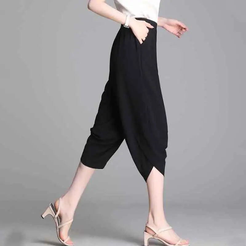 22,99 € Mode Frauen Sommer schwarz Bloomers Capris koreanische Kleidung vielseitige Freizeit hose schlanke elastische hohe Taille dünne Vintage-Hose