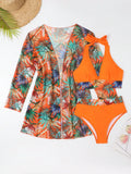 Halter-Print-Bikini 2026 Damen-Badeanzug mit Kimono, hochtaillierte Bademode, Damen-Badeanzug, Schwimmanzug, Strandmode