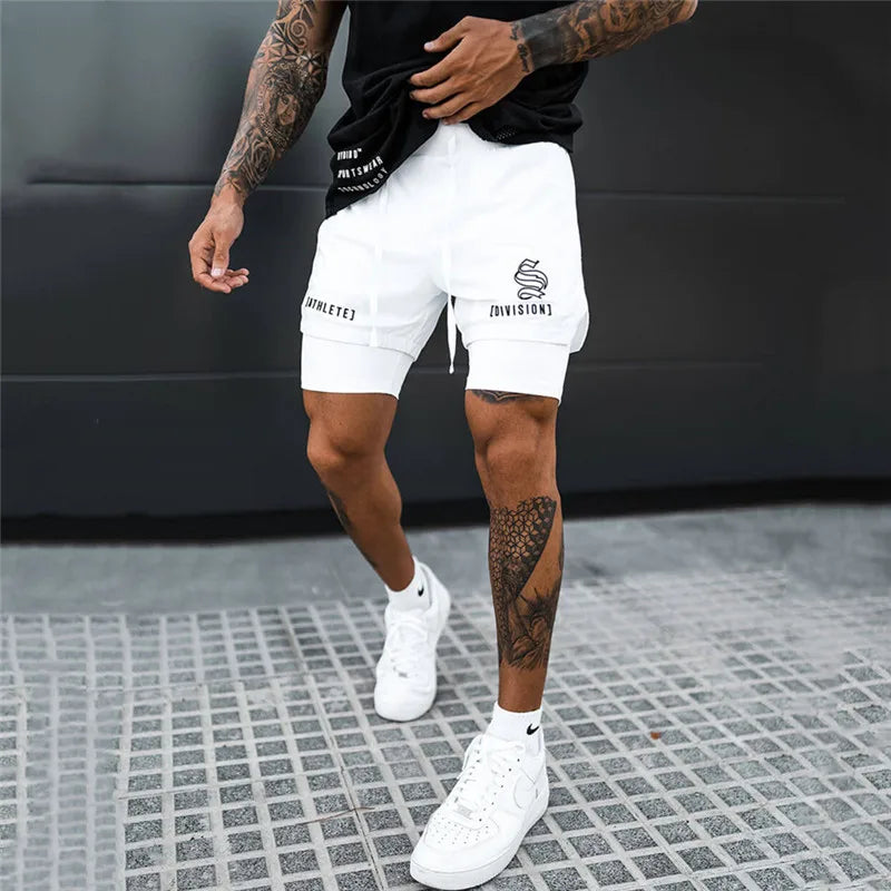 NEUE 2-IN-1 Sport Laufen Lässige Atmungsaktive Shorts Männer Doppel-deck Jogging Quick Dry GYM Shorts Fitness Workout männer Shorts
