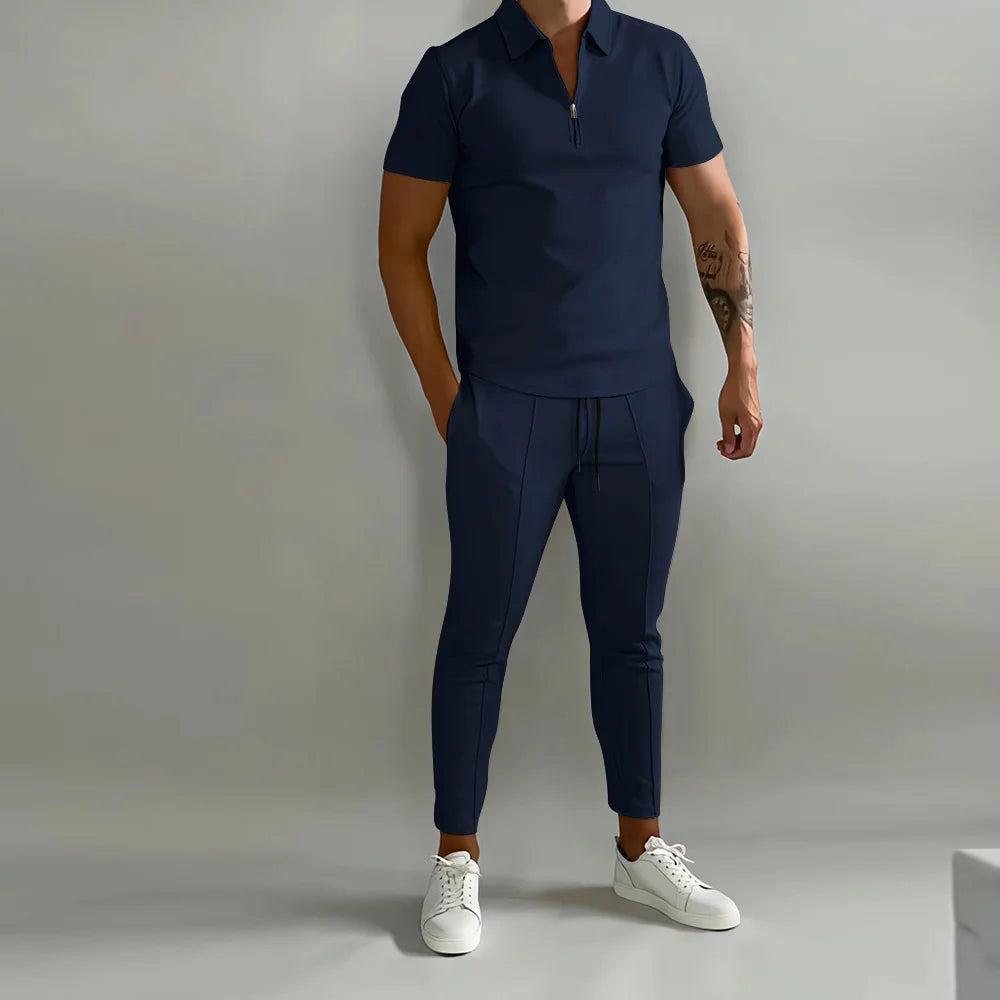 Frühling und Sommer Herren Sets Revers Kurzarm Poloshirt Sporthosen 2-teilige Anzüge für Männer