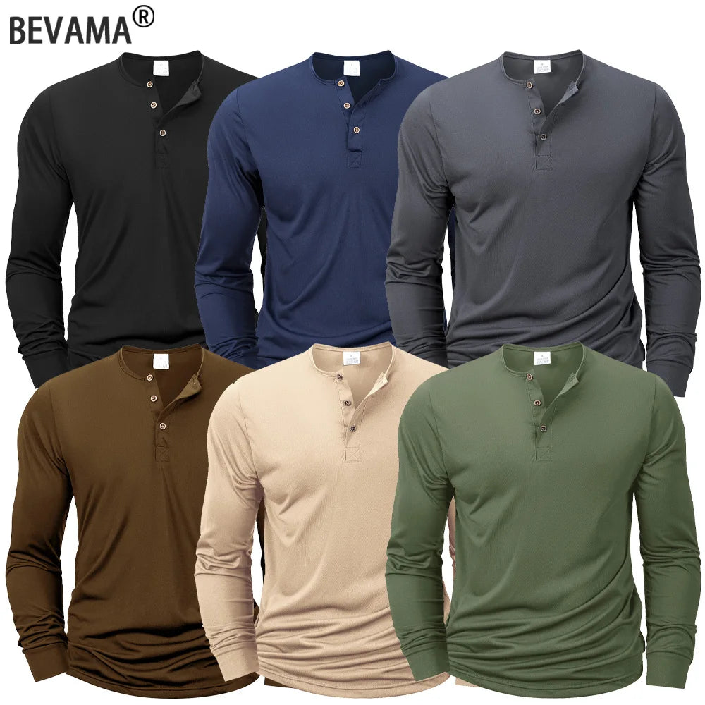 Langärmliges Herren-T-Shirt mit Henley-Ausschnitt, schmale Passform, T-Shirt mit lässigem Knopf, bequemes Fitness-T-Shirt, gemütliches Oberteil