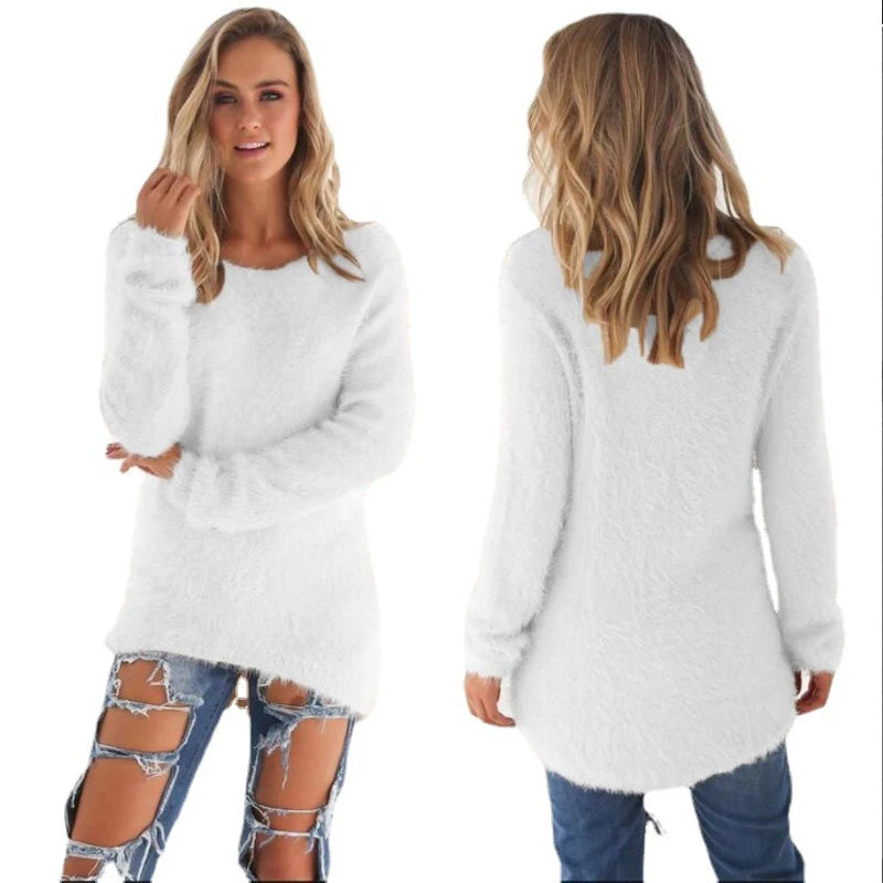 2026, Plus Größe Frauen Warme Pullover Einfarbig O Hals Lose Gestrickte Pullover Lange Pullover Casual Bluse Dame Oversize Kleidung