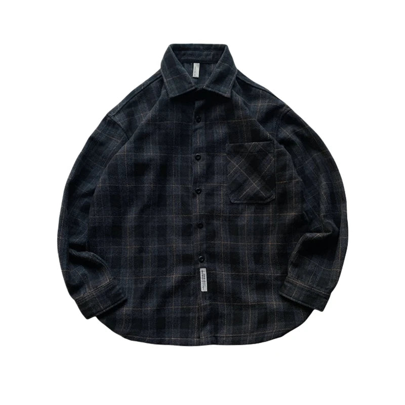Herren-Flanellhemden, amerikanische Vintage-Streetwear, dick, kariert, übergroß, Cargo, langärmelig, lockere Passform, lässige Arbeitskleidung, Herbst und Winter
