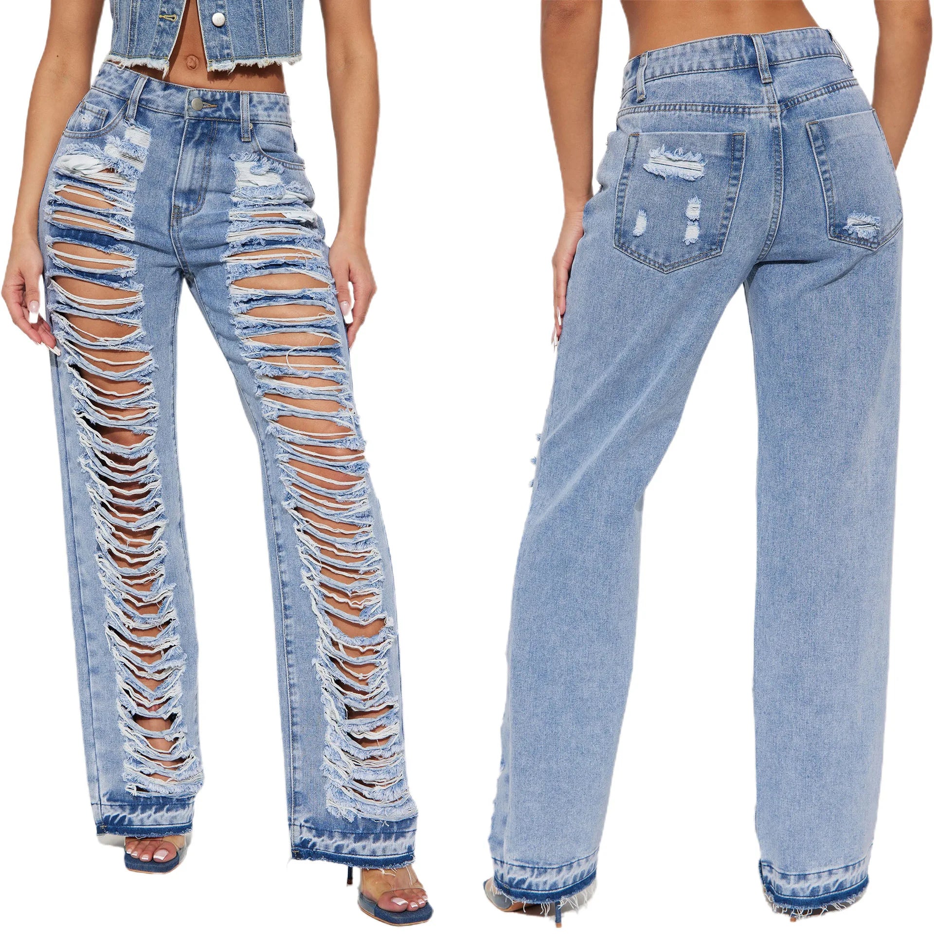 Angebot ,Jeans Frauen Denim Hose Lange Flare Hosen Loch Mom Jeans Slim Fit Hohe Taille Y2k Streetwear Splice Gerade Hosen Party Club