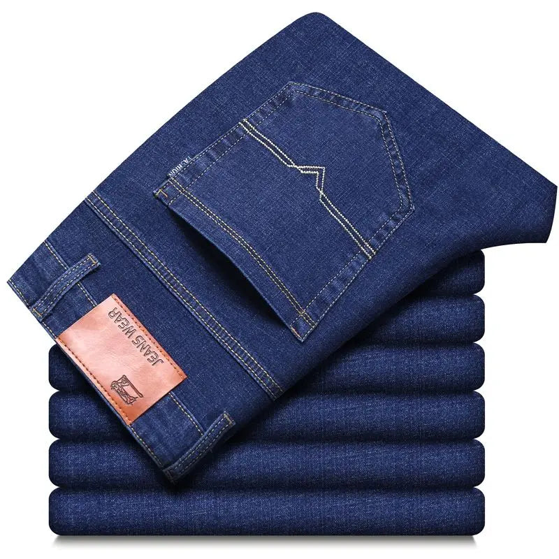 Frühling Herren Leichter Luxus Stretch Slim Fit Denim-Hose Komfortable Weiche Business-Mode Gerade Casual Jeans Herbst Markenkleidung