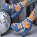 Sommer Frauen Sandalen Neue Plattform Blau Denim Ankle Strap High Heels Schuhe für Frauen Mode Im Freien Sexy Peep Toe Sandalen Frauen