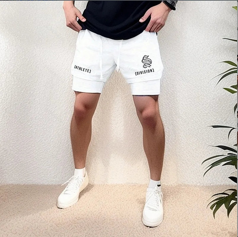NEUE 2-IN-1 Sport Laufen Lässige Atmungsaktive Shorts Männer Doppel-deck Jogging Quick Dry GYM Shorts Fitness Workout männer Shorts