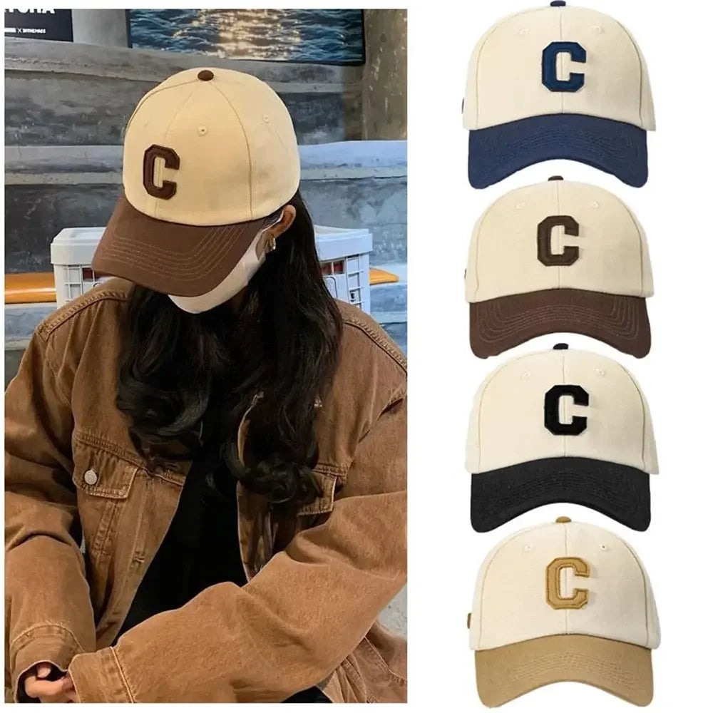 Baseballkappe für Damen und Herren, modisch, Buchstabe C, Patch-Hut, Sommer-Sonnenblenden, Kappen, Farbblock-Design für Freizeitkleidung