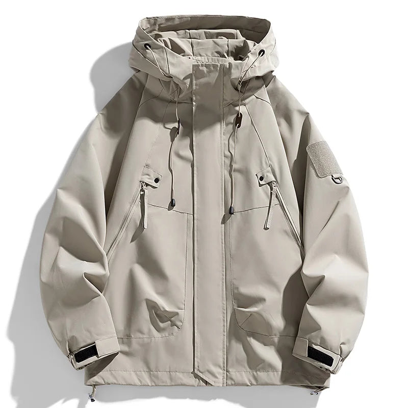 Windjacken Männer Kapuzenjacke Reißverschluss Mantel Fracht Wasserdicht Schwarz Bomber Camping Lose Dünne Softshell Mit Kapuze Wanderjacke