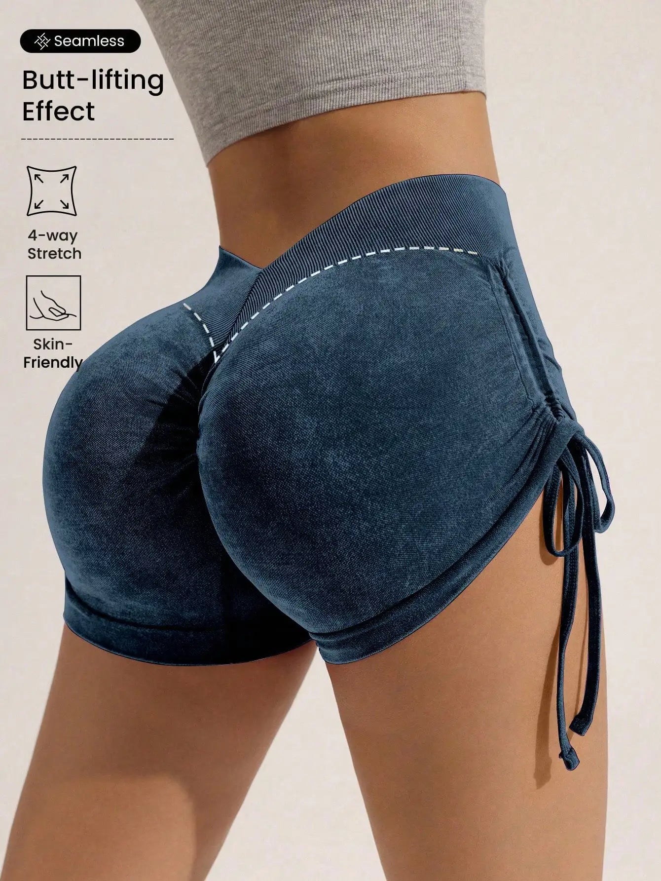 Mattierte Shorts mit Kordelzug für Damen, pfirsichfarbenes Heben des Gesäßes, Fitnessradfahren, dreiteilige Hose, Laufsport, mattierte Shorts