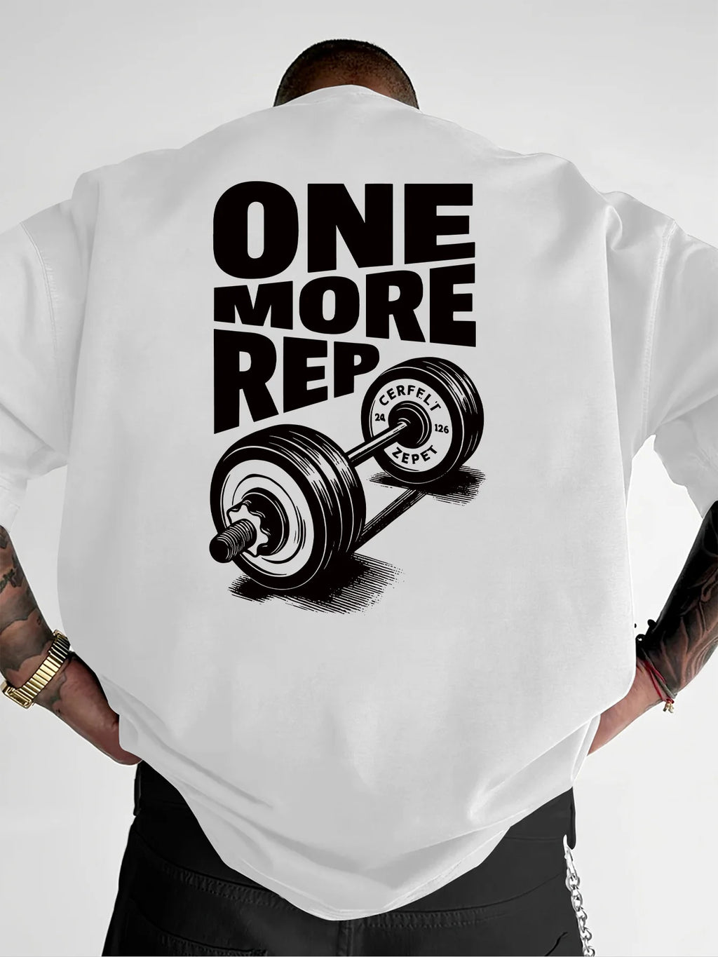 Herren T-Shirt Vintage Lustiges Fitnessstudio Workout ONE MORE REP Gewichtheben Damen Streetwear Baumwolle Übergroße T-Shirts Kurzarm Lose Top