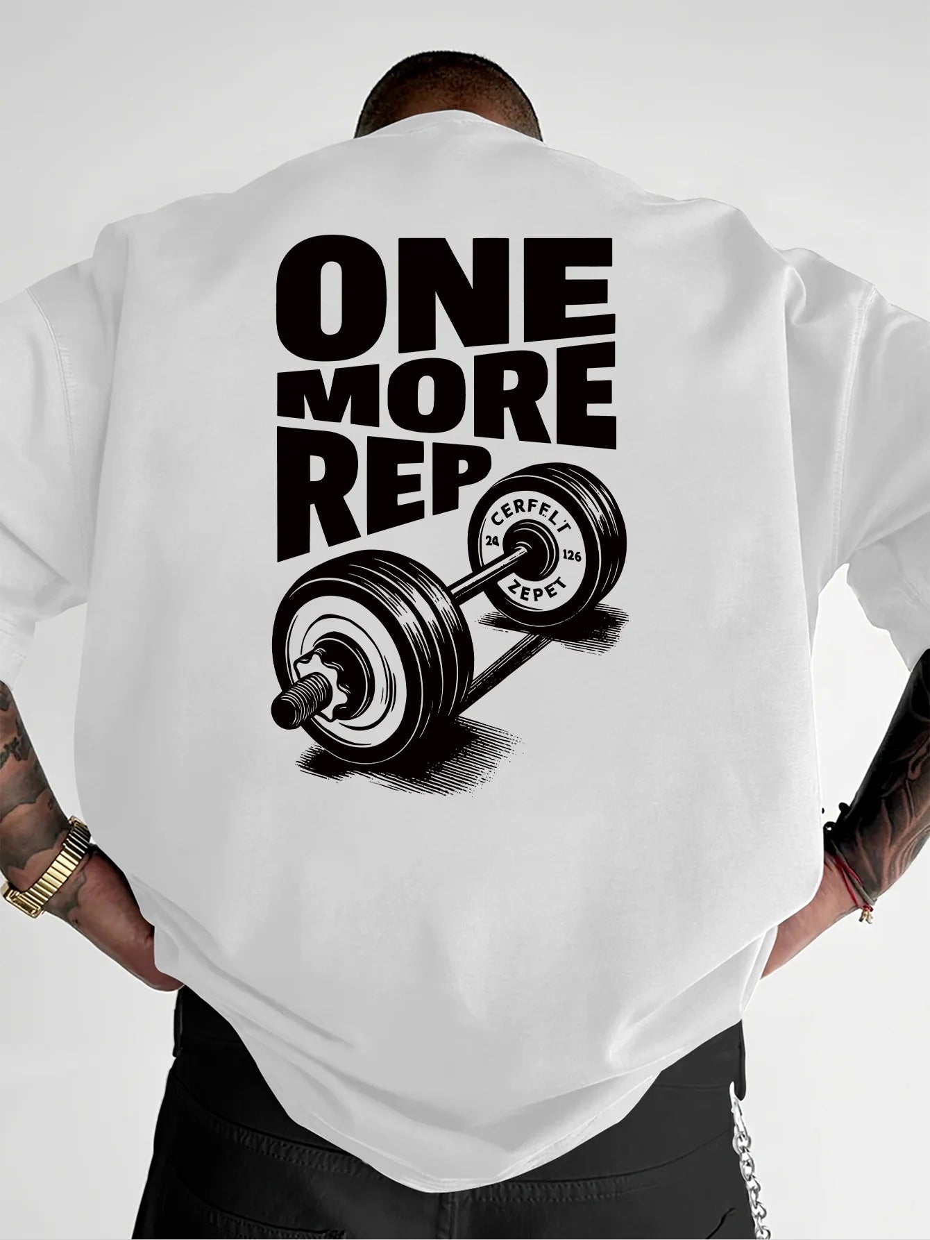 Herren T-Shirt Vintage Lustiges Fitnessstudio Workout ONE MORE REP Gewichtheben Damen Streetwear Baumwolle Übergroße T-Shirts Kurzarm Lose Top