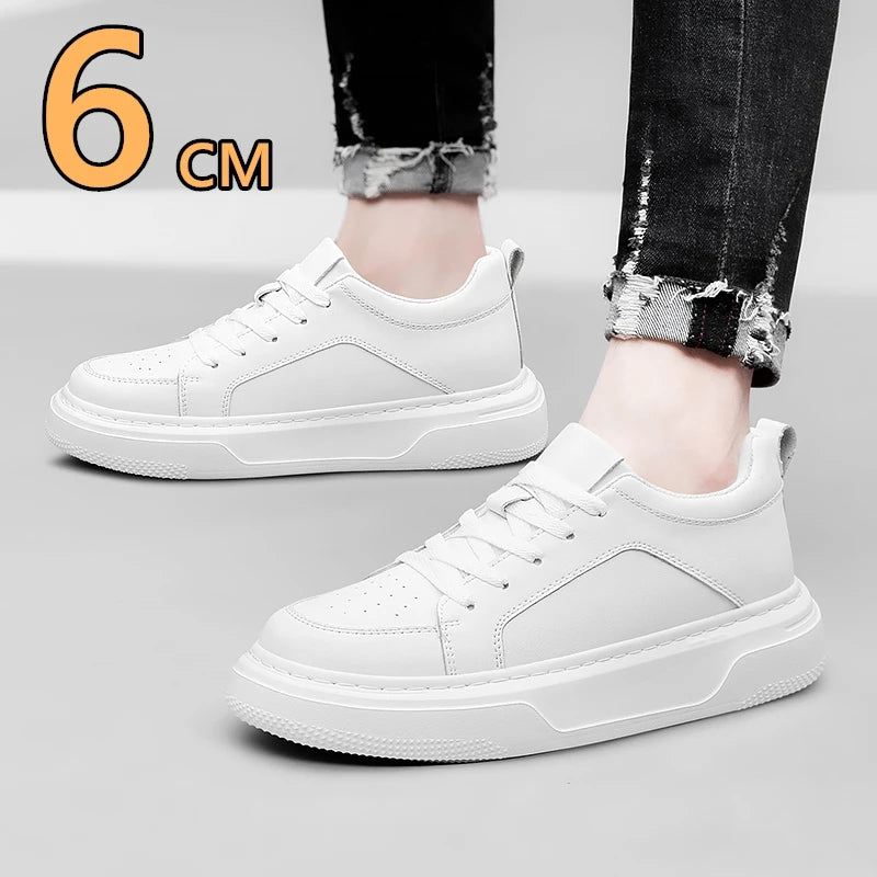 Echtes Leder, 6 cm, Höhe erhöhen, Paar-Schuhe, bequem, atmungsaktiv, Aufzug-Sneaker für Männer und Frauen, leicht, lässig, Sport