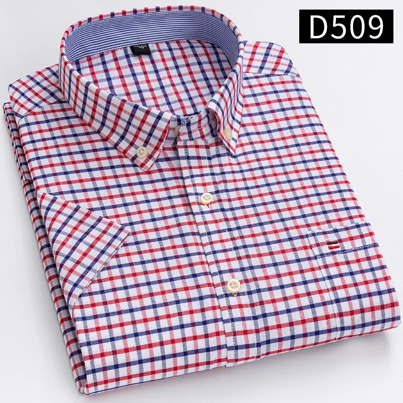 100% Baumwolle Atmungsaktiv Männer Oxford Kurzarm Sommer Plaid Shirts Gestreiften Männliche Kleidung Business Regular Fit Übergroßen