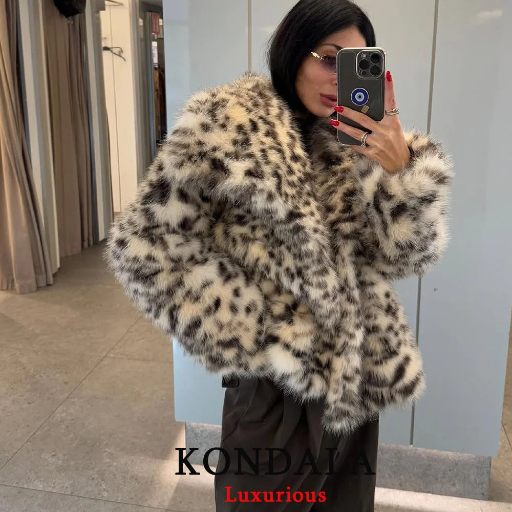 KONDALA Casual Braun Dickes Fell Jacken Frauen Langarm V-ausschnitt Herbst Winter Faux Pelz Mäntel Mode 2025, Streetwear Outwears