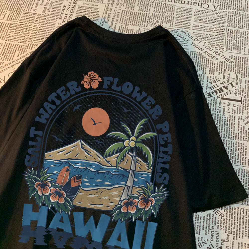 Salzwasser Blütenblätter Hawaii T-shirts Männer Frauen Casual Schweiß T Shirts Casual Baumwolle T Kleidung Hip Hop Oversize Tops Paar