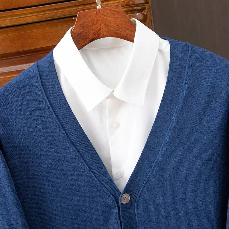 BROWON Marke Herren Pullover Strickjacke Business Casual Klassische V-ausschnitt Einfarbig Strickjacke Männer Pullover Koreanische Mode Herren Kleidung