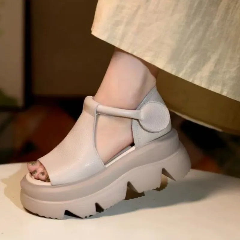 Sommer Slope Heel Thick Bottom Sandalen Open Toe Hollow Roman Sandalen Plattform Casual Kordelzug Mom Sandalen Damen Hausschuhe