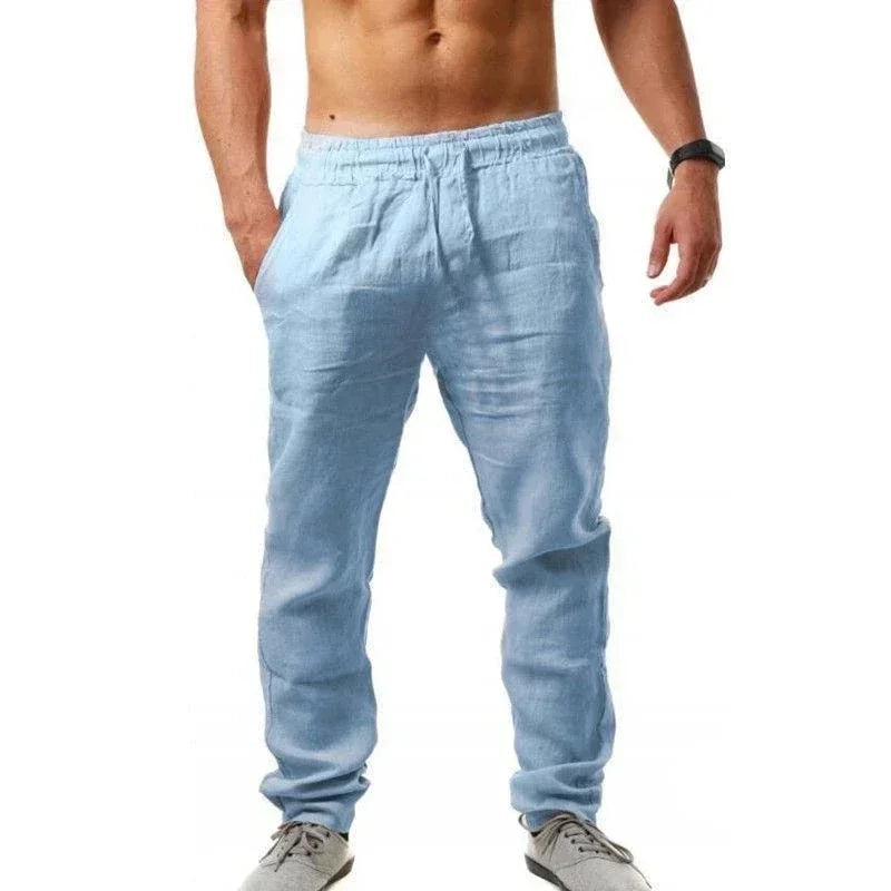 Sporthosen neue Frühjahr/Sommer Modemarke Herren Hip-Hop atmungsaktive Baumwolle Leinen einfarbig einfache Kordelzug Hose mit weitem Bein
