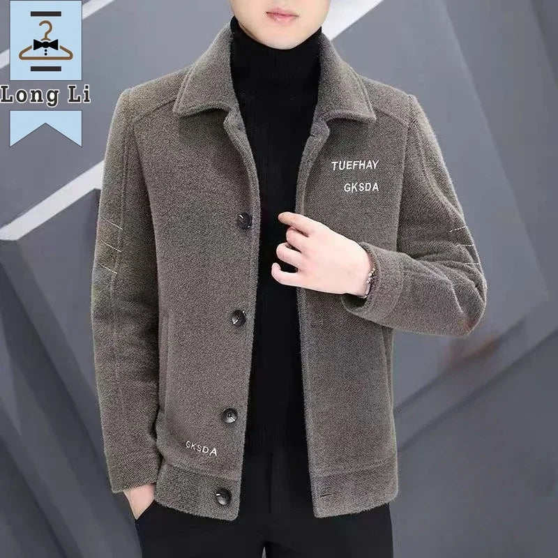 Mode Einfarbig Wolle Mantel männer Casual Plus Baumwolle Verdickt Warme Hochwertige Große größe Jacke