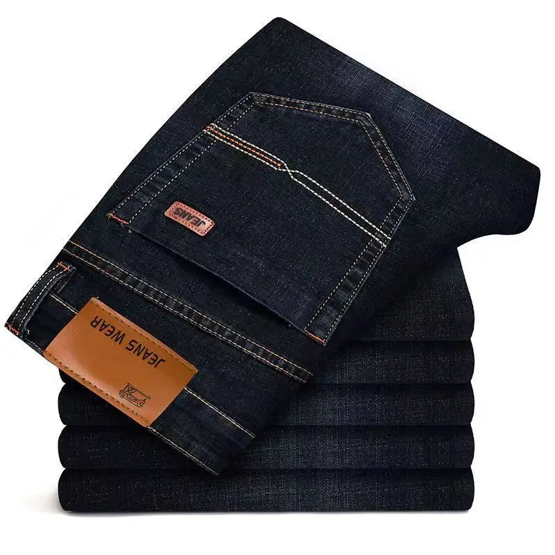 Business-Herrenjeans, lässig, bequem, gerade, Stretch, modisch, für Herren, klassisch, Premium-Blau, Schwarz, Denim-Hose