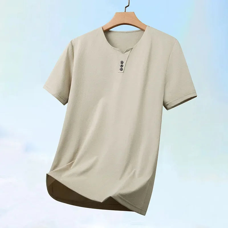 2026 neue männer Business Casual Drei Taste V-ausschnitt Kurzarm T-shirt Koreanischen Stil Sommer Komfortable Vielseitige Top